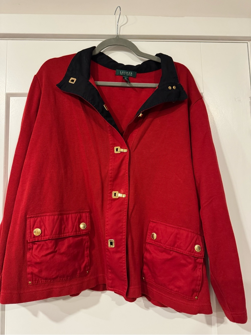 Lauren Ralph Lauren Red Utility Jacket with Black Collar